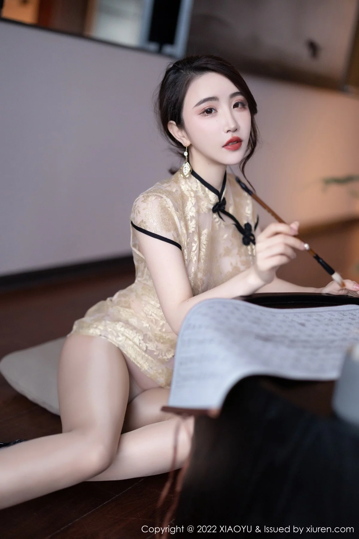 Xrmnw.Com[XiaoYu画语界]Vol.712_女神Cherry绯月樱惠州旅拍黄色轻透旗袍配超薄肉丝惹火诱惑写真70P