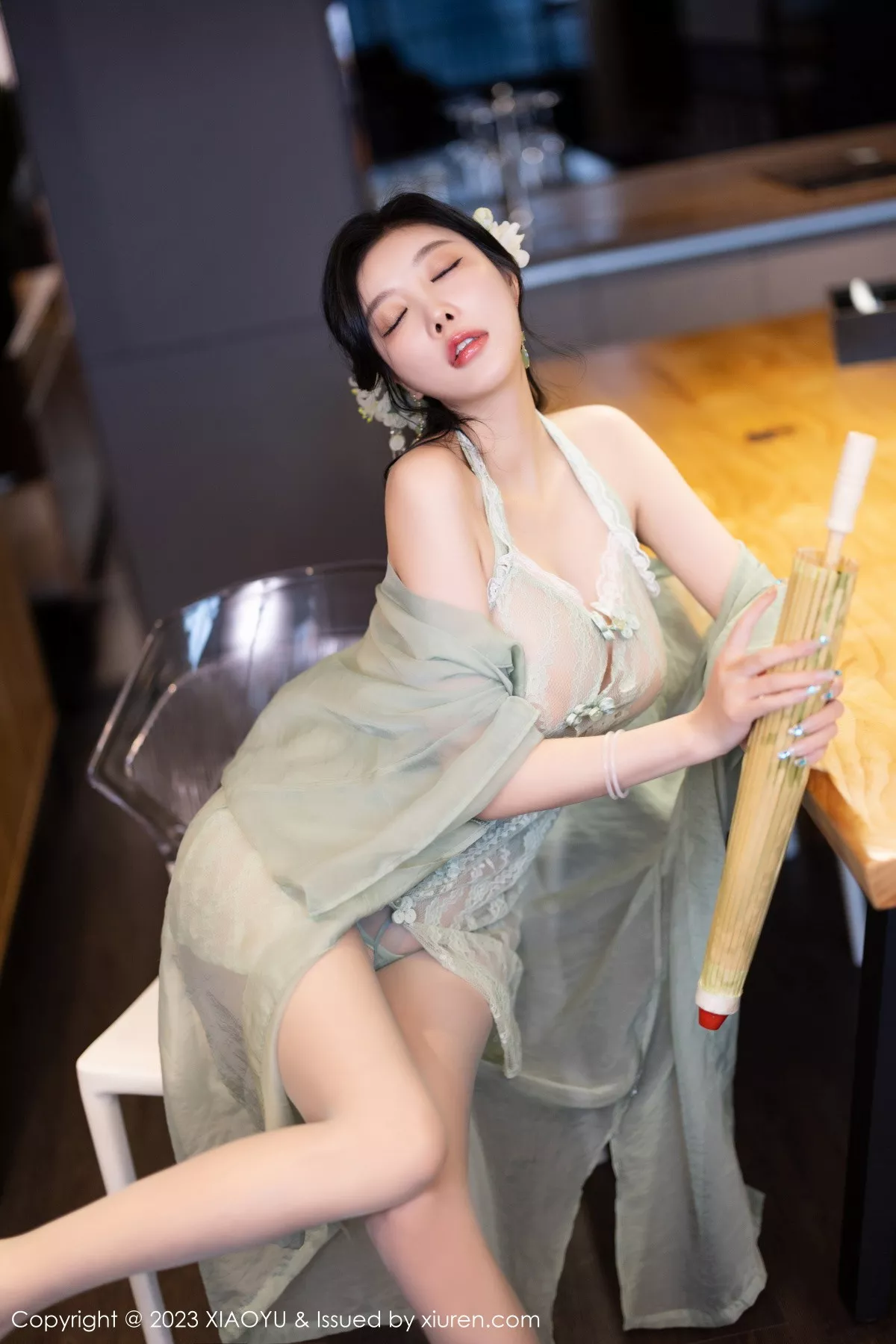 Xrmnw.Com[XiaoYu画语界]Vol.1143_女神杨晨晨性感淡绿薄纱短裙露绿灰色蕾丝情趣服完美诱惑写真93P